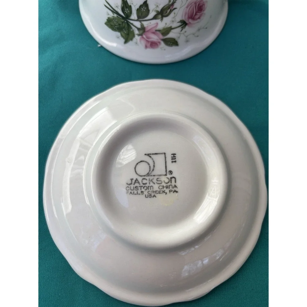 2 Handled Cup & Saucer By Jackson China Roses Floral Restaurant Ware Vintage